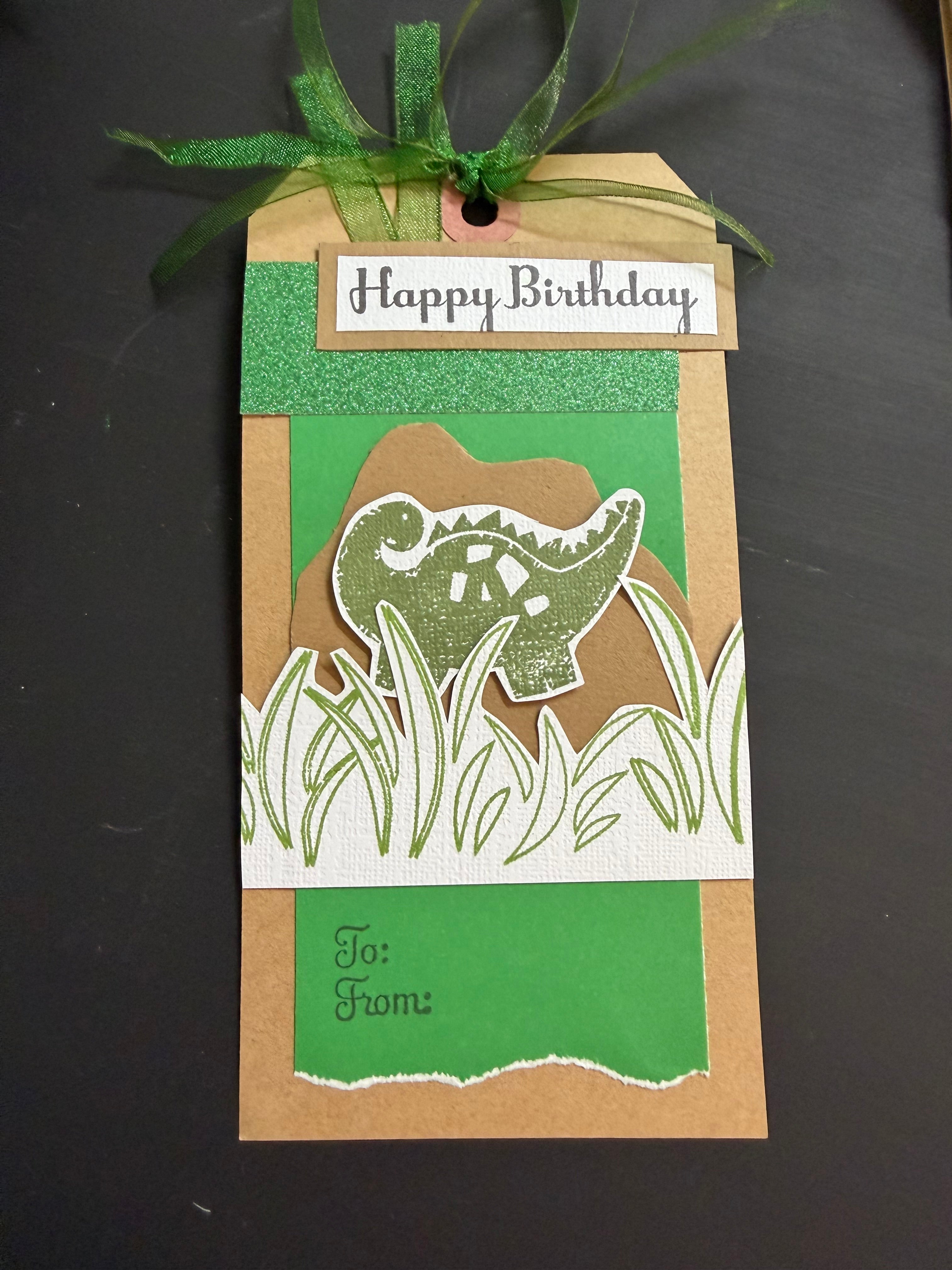 Green Dinosaur Birthday Tag
